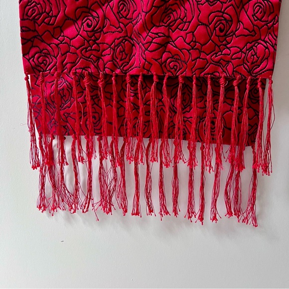 Thick Satin Embroidered Fringe Shawl/Scarf/Wrap Vintage - Picture 3 of 3